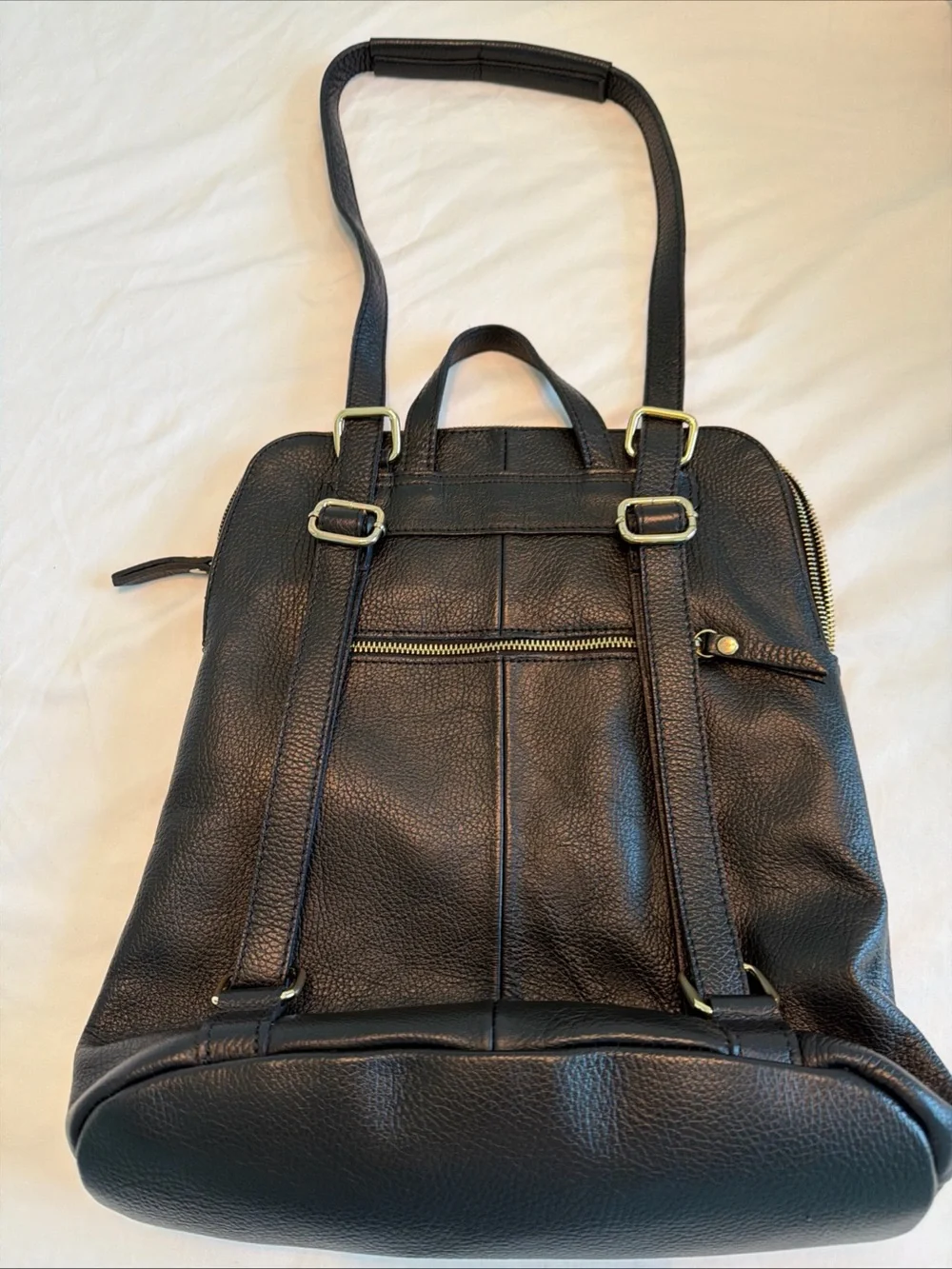 CREDI Black Pebbled Leather Convertible Backpack Shoulder Bag Made In Italy